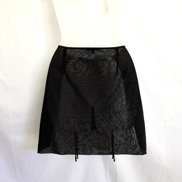 God Save Queens Kendall Black Sheer Mesh Mini Skirt XS High Slit See Thru - Picture 3 of 11